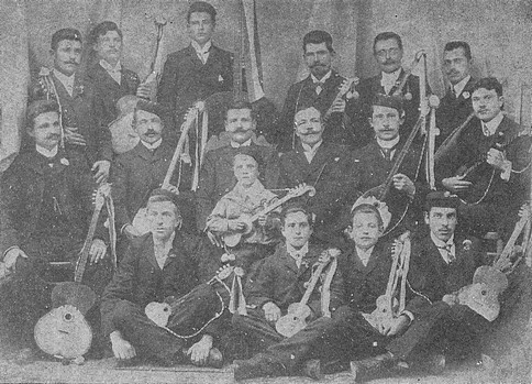 Croats in Punta Arenas, Chile, with their tamburitzas (photo from Lj. Antic, Hrvati u J. Americi, Zagreb, 1991)
