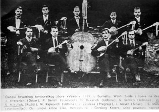 Tamburitza orchestra "Velebit" from Croatia in the USA, 1919 (note a left handed player)