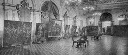 Kristian Krekovic in the City Hall of Lima, 1954, with his works
